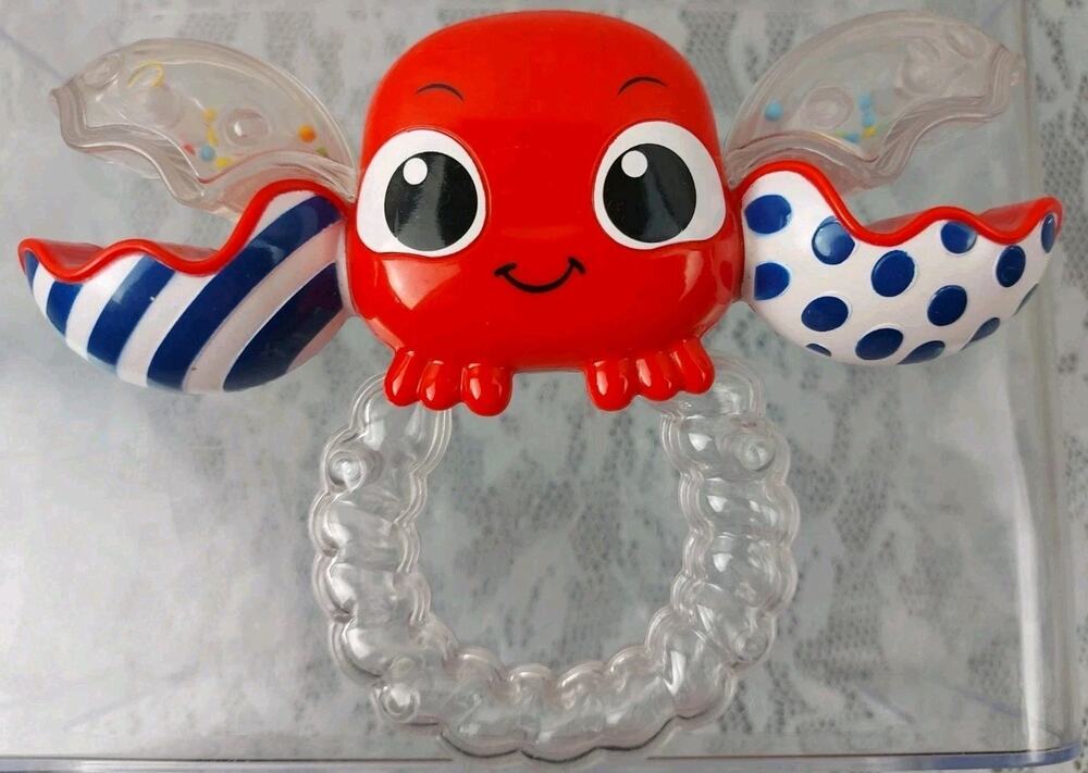 Vintage Little Tikes Baby Crab Shake N Rattle Crabbie Red Clacking Claws Beads